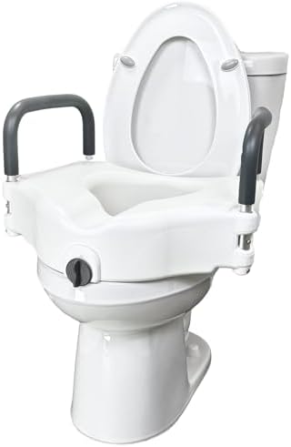 Raised Toilet Seat with Padded Arms, Toilet Seat Riser with Handles, Extra 5â of Height- Elevated with Padded Arms for Seniors Portable Design for Elongated Oval and Round Bowls- Bathroom Risers