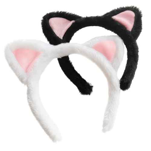 Cat Ears Headband 2-Pack ? Plush Fuzzy Hairbands for Cosplay, Makeup, Yoga, and Photo Props for Adults and Kids