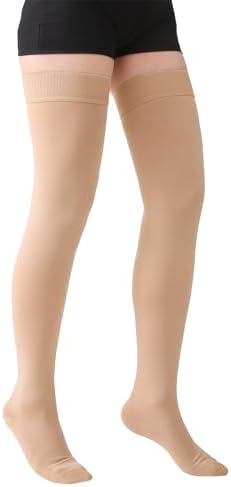 MGANG Medical 15-20 mmHg Compression Stockings for Women & Men, Pair, Thigh High Graduated Compression Socks, Closed Toe, Opaque, Support for Varicose Veins, Edema, DVT, Swelling, Flight, Beige 3XL