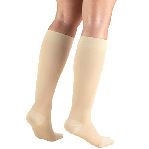 Truform 20-30 mmHg Medical Compression Stockings, Aloe Infused Microfiber, Knee High, Closed Toe, Beige, X-Large