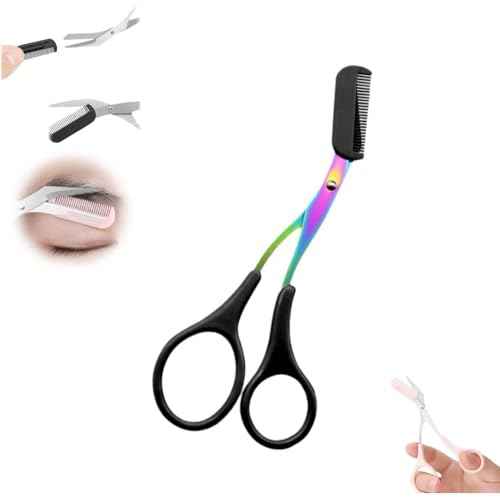 Eyebrow Trimmer Scissor, 2025 New 2 in 1 Eyebrow Scissors with Comb, Curved Eye Brow Razor, Non-Slip Stainless Steel Facial Hair Removal Accessories Makeup Tool (Black)