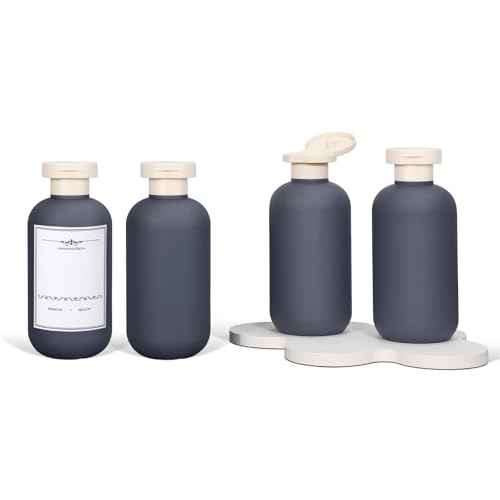 ASEVAT 6.7oz Refillable Plastic Travel Shampoo Bottles, Empty Travel Shampoo and Conditioner Bottles Reusable, Travel Size Shampoo Bottle, Hand Soap Dispenser for Vacation,Gym, Home(Grey)