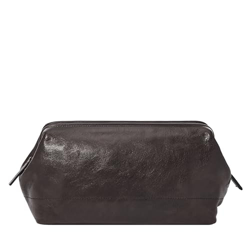 Fossil Leather Travel Toiletry Bag Shave Dopp Kit , Black (Model: MLG0724001)