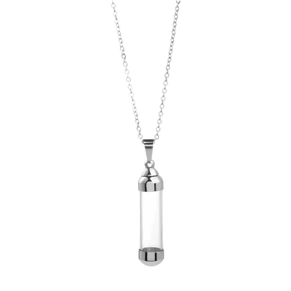 925 Sterling Silver Blood Vial Necklace For Women and Men - Glass Vial Pendant Necklace Perfume Bottle Necklace - Water Container Vial Jar Necklaces For Liquid Oil Diffuser Vial Jewelry