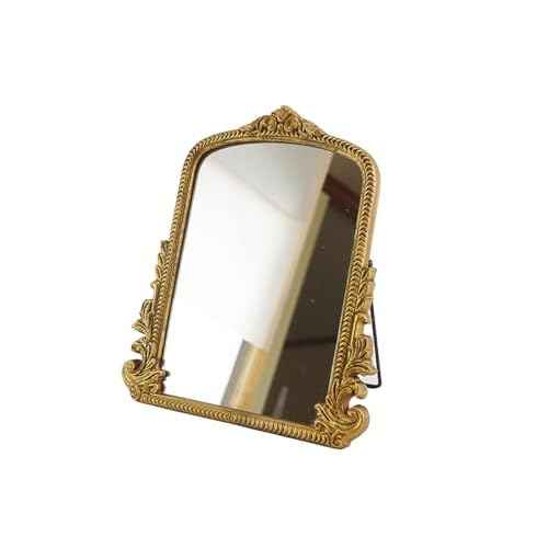 Small Vintage Vanity Makeup Desk Mirror Antique Traditional Chic Arch Table Mirror Gold£¬Decor Wood Framed Small Standing Carved Arendahl Mirror for Living Room,Bedroom,Tabletop 11.8" x 9.6"