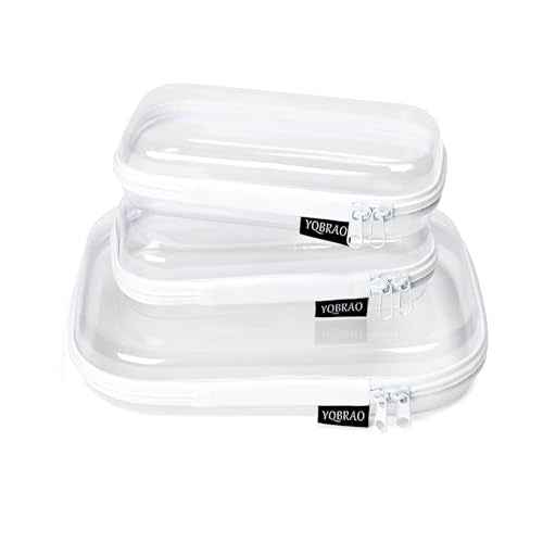3 Pack Clear Hard Shell Zipper Case - Clear Waterproof Cosmetic Bag with Zipper, Kid's Toy Storage Organizer Bins, Charging Cables, creative journaling, painting brushes, Threads,Sketch Supplies