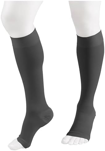 NuVein Medical Compression Stockings, 20-30 mmHg Support for Women & Men, Knee Length, Open Toe, Charcoal, 2X-Large