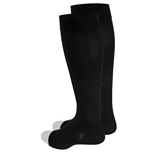 Truform 20-30 mmHg Medical Compression Stockings, Aloe Infused Microfiber, Knee High, Open Toe, Black, X-Large