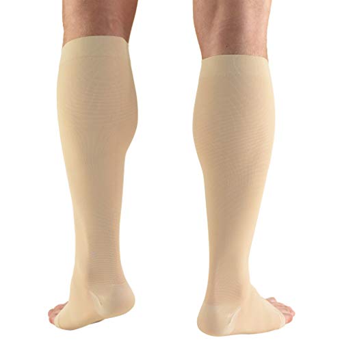 Truform 20-30 mmHg Medical Compression Stockings, Aloe Infused Microfiber, Knee High, Open Toe, Beige, 3X-Large