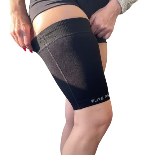 Thigh Compression Sleeve – Hamstring, Quadriceps, Groin Pull and Strains – Running, Basketball, Tennis, Soccer, Sports – Athletic Thigh Support (Single) (1 Sleeve - Midnight Black, S)
