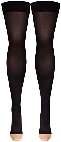 Truform Women's Compression Stockings, 20-30 mmHg, Thigh High Length, Open Toe, Opaque, Black, X-Large
