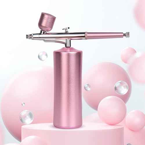 Rechargeable Cordless Airbrush Nail Spary Gun for Model Coloring Barber Tattoo Painting Cake Cookie Decorating Portable AirBrush Kit with Air Compressor Nail Airbrush Machine (Cherry Pink)