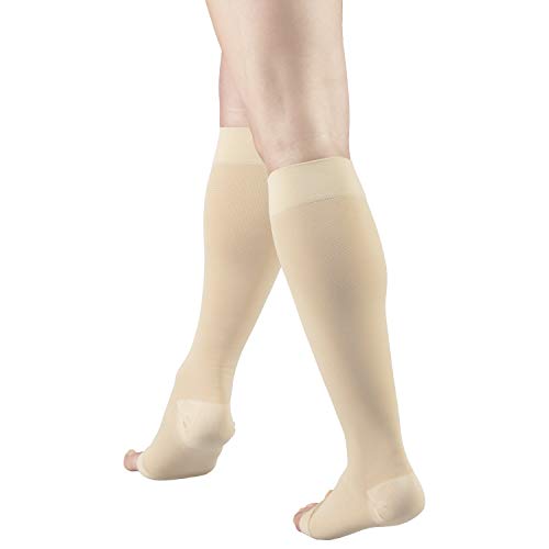 Truform 20-30 mmHg Medical Compression Stockings, Aloe Infused Microfiber, Knee High, Open Toe, Beige, 3X-Large