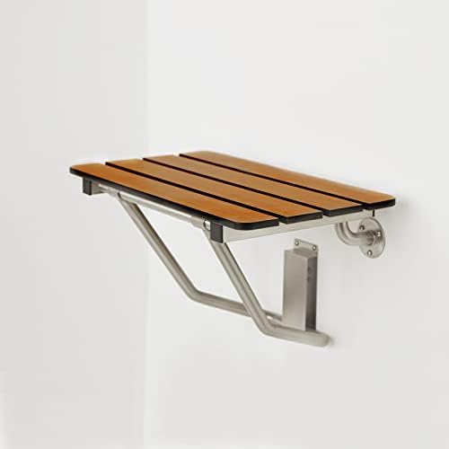 Seachrome 32-inch x 15-inch in ADA Folding Wall Mount Bathroom Shower Seat Bench, Teak Phenolic Seat