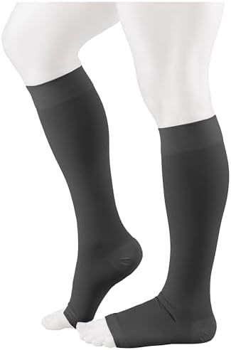 NuVein Medical Compression Stockings, 20-30 mmHg Support for Women & Men, Knee Length, Open Toe, Charcoal, 2X-Large