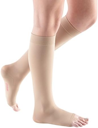 mediven Comfort for Women, 20-30 mmHg – Open Toe Leg Circulation, Calf High Compression Stockings for Women, Semi-Transparent Leg Support Compression Hosiery