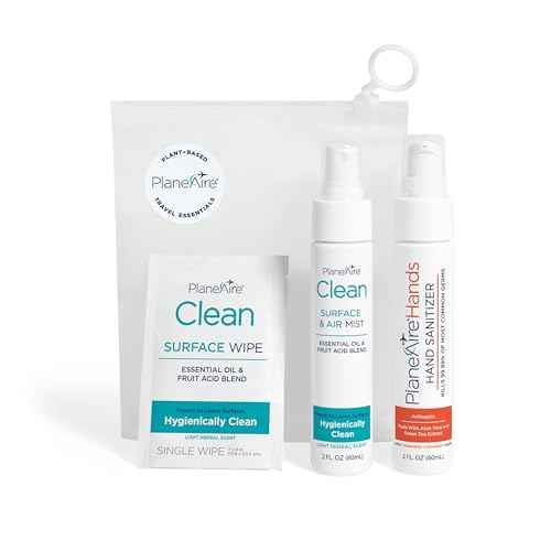 Travel Essentials | Hygiene Kit | Travel Toiletry Kit | Travel Size | Spray Hand Sanitizer Tangerine Coriander Scent | Surface Wipes | Individual Travel Wipes | Surface Cleaner | With Essential Oils