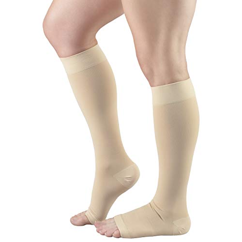 Truform 20-30 mmHg Medical Compression Stockings, Aloe Infused Microfiber, Knee High, Open Toe, Beige, 3X-Large
