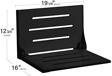 Seachrome SHAF-185155-PBS-S-MB High Back Silhouette Folding Wall Mount Shower Bench Seat with Matte Black Frame