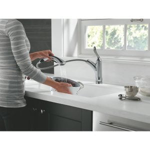 Delta Faucet Linden Single-Handle Kitchen Sink Faucet with Pull Out Sprayer, Chrome 4353-DST, BIG