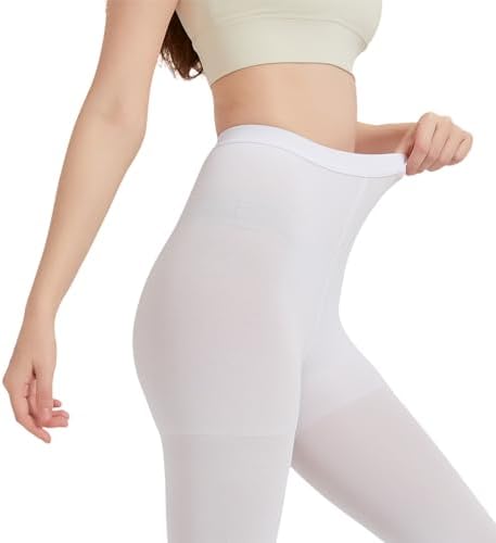 MGANG Medical Compression Pantyhose for Women & Men, 15-20mmHg Graduated Compression Support Tights, Open Toe, Opaque Waist High Compression Stockings for Edema, Varicose Veins, Flight, DVT, White S