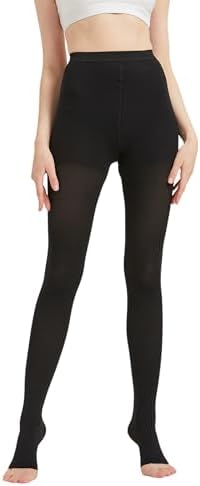 Extra Wide 4X-Large Opaque Compression Pantyhose for Women 20-30 mmHg - Graduated Compression Tights with Open Toe for Varicose Veins Circulation, Pregnancy, Edema, Leg Pain - Black