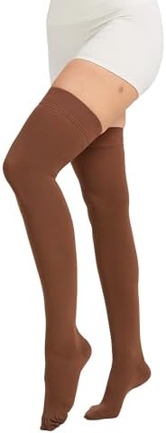 MGANG Medical 15-20 mmHg Compression Stockings for Women & Men, Pair, Thigh High Graduated Compression Socks, Closed Toe, Opaque, Support for Varicose Veins, Edema, DVT, Swelling, Flight, Brown 4XL