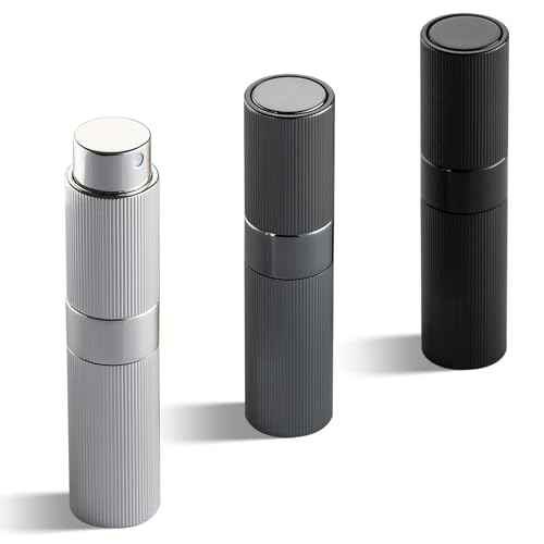 LISAPACK Perfume Travel Refillable Bottle - Atomizer Cologne Spray for Men Portable - Mini Sprayer Empty for Refill - Small Size 8ML Striped (Grey, Black, Silver)