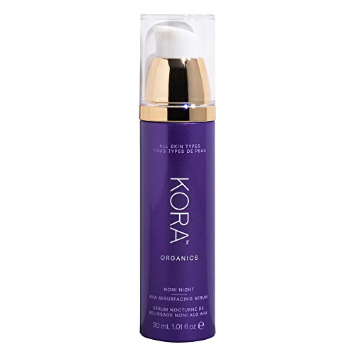 KORA Organics Noni Night AHA Resurfacing Serum | Smooth & Refine | Certified Organic | Cruelty Free | 1.01 fl oz