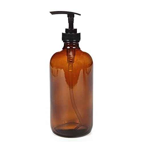 Vivaplex, 2, Large, 16 oz, Empty, Amber Glass Bottles with Black Lotion Pumps