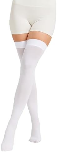 MGANG Medical 15-20 mmHg Compression Stockings for Women & Men, Pair, Thigh High Graduated Compression Socks, Closed Toe, Opaque, Support for Varicose Veins, Edema, DVT, Swelling, Flight, White S
