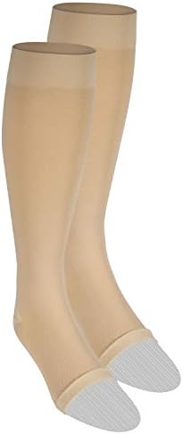 NuVein Medical Compression Stockings, 20-30 mmHg Support for Women & Men, Knee Length, Open Toe, Beige, 2X-Large