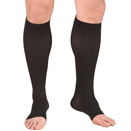 Truform 20-30 mmHg Medical Compression Stockings, Smooth Stretch Microfiber, Knee High, Open Toe, Black, 3X-Large