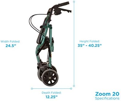 NOVA Medical Products Zoom Rollator Walker with 20" Seat Height, Green, 20 Inch