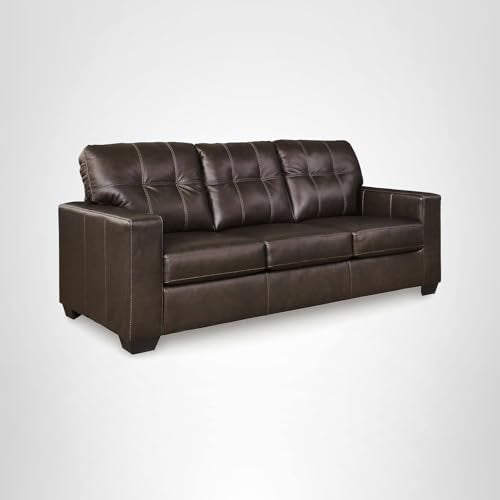 Signature Design by Ashley Santorine Transitional Tufted Leather Match Sofa, Dark Brown