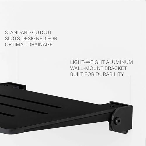 Seachrome 18 inch Silhouette Slimline Folding Wall Mount Shower Bench Seat, Matte Black Seat with Matte Black Frame