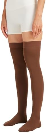 MGANG Medical 15-20 mmHg Compression Stockings for Women & Men, Pair, Thigh High Graduated Compression Socks, Closed Toe, Opaque, Support for Varicose Veins, Edema, DVT, Swelling, Flight, Brown 3XL