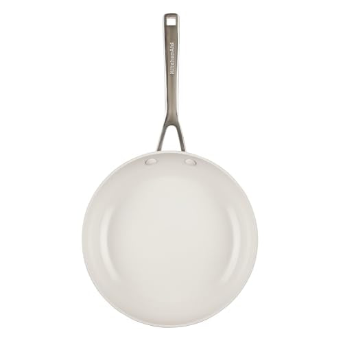 KitchenAid Hard Anodized Ceramic Induction Nonstick Pots and Pans with Saucepans, Frying Pans, Stockpot, and Lids, Dishwasher Safe, 9 Piece Cookware Set with Stainless Steel Handles - Porcelain White