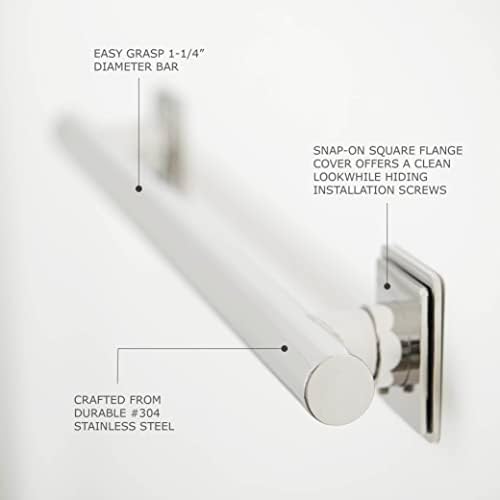 36-inch Coronado Designer Straight Bathroom Shower Grab Bar with Decorative Square Flanges, Polished
