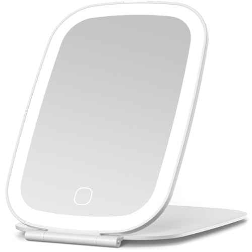 Travel Makeup Mirror, Rechargeable Portable Mirror with Lights, 3 Color Lighting, 7.5 inch Ultra Thin and Lightweight LED Folding Vanity Mirror