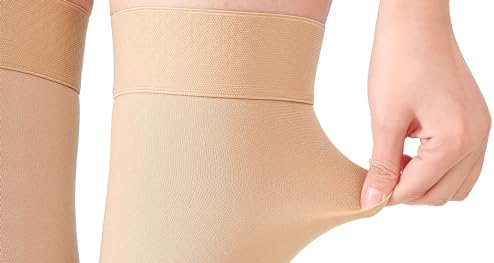 TOFLY® Thigh High Compression Socks for Women & Men (Pair), Open Toe, Opaque, Firm Support 30-40mmHg Graduated Compression Hose, Medical Compression Stockings for Varicose Veins, Edema, DVT,Beige L