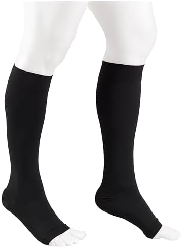 NuVein Medical Compression Stockings, 30-40 mmHg Support, Women & Men Knee Length, Open Toe, Black, Small