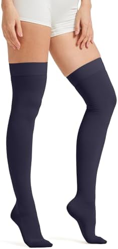 MGANG Medical 15-20 mmHg Compression Stockings for Women & Men, Pair, Thigh High Graduated Compression Socks, Closed Toe, Opaque, Support for Varicose Veins, Edema, Swelling, Flight, Navy Blue 3XL