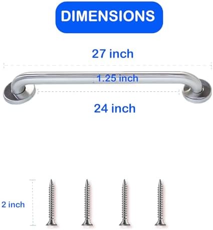 24” Knurled Grip Stainless Steel Grab Bars | ADA Safety Bars for Seniors, Holds Up to 400lbs, For Bathtubs and Showers