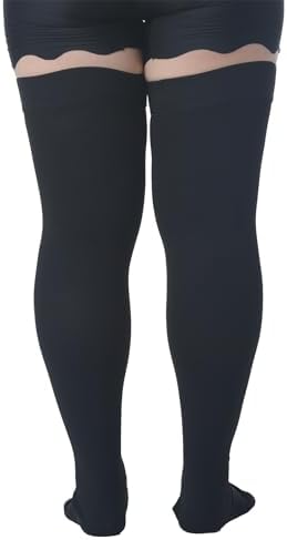 MGANG Medical Thigh High Compression Stockings for Men & Women, Pair, Open Toe, 15-20 mmHg Graduated Compression Support Hose, Opaque, Best for Varicose Veins, Edema, Flight, DVT, Swelling, Black 4XL