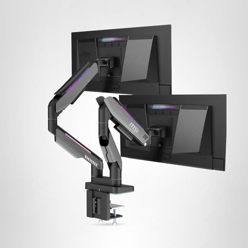 MSI MPG MT201DR V2-Premium RGB Dual Monitor Stand Arms,17-35" Support,VESA Compatible,Adjustable Heavy Duty Gas Spring Mount,44 lbs per Screen Capacity,Clamp&Grommet,Quick Release Plate-Gray