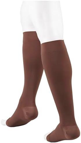 NuVein Medical Compression Stockings, 20-30 mmHg Support for Women & Men, Knee Length, Open Toe, Brown, 2X-Large