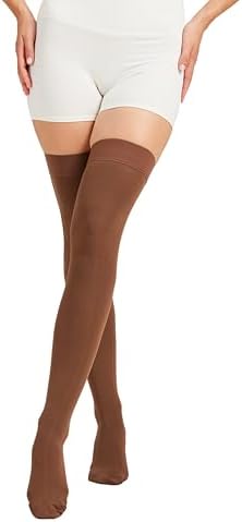 MGANG Medical 15-20 mmHg Compression Stockings for Women & Men, Pair, Thigh High Graduated Compression Socks, Closed Toe, Opaque, Support for Varicose Veins, Edema, DVT, Swelling, Flight, Brown S