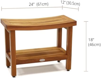 AquaTeak Patented 24" Sumba Teak Shower Bench with Shelf