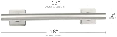 18-inch Coronado Designer Straight Bathroom Shower Grab Bar with Decorative Square Flanges, Satin